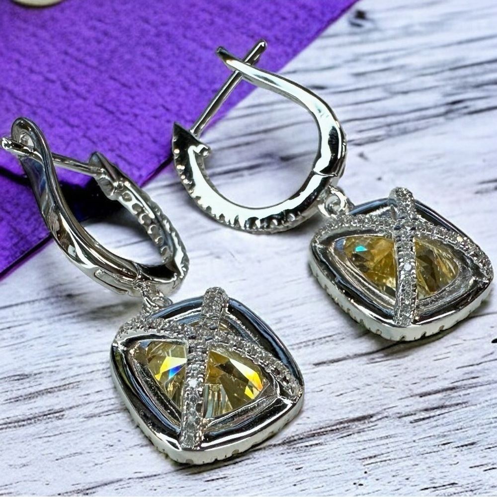 NEW Fancy Canary Yellow High Carbon Diamond Simulant Dangle Drop Earrings - Picture 13 of 17